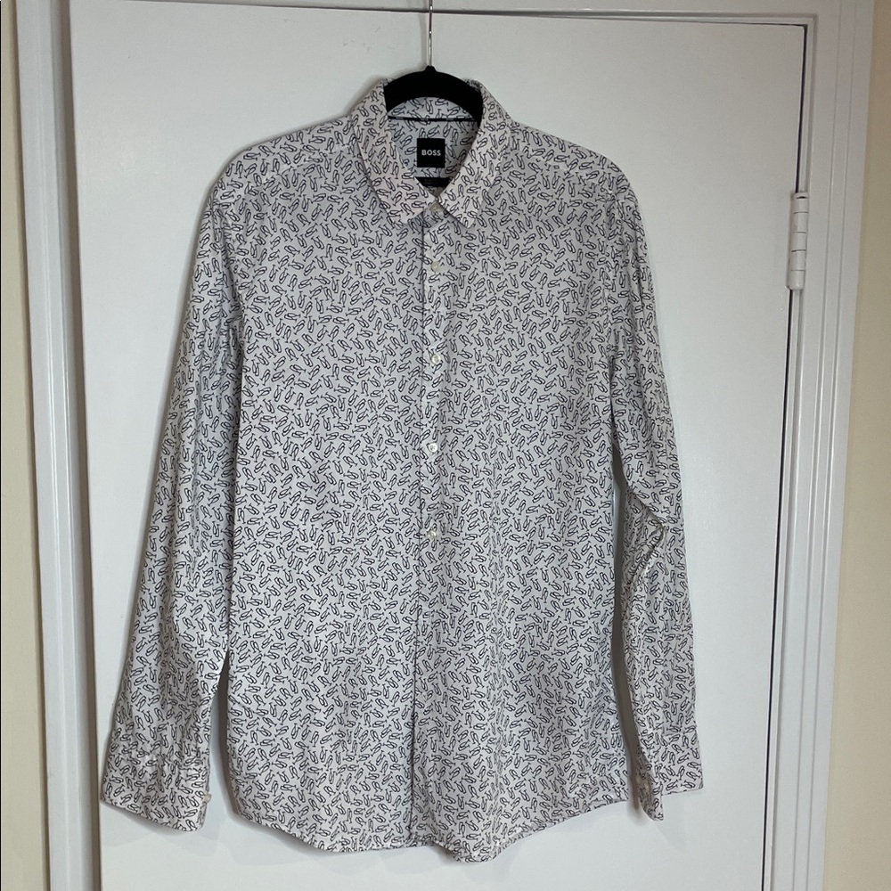 Boss Men's White and Black glasses Print Shirt